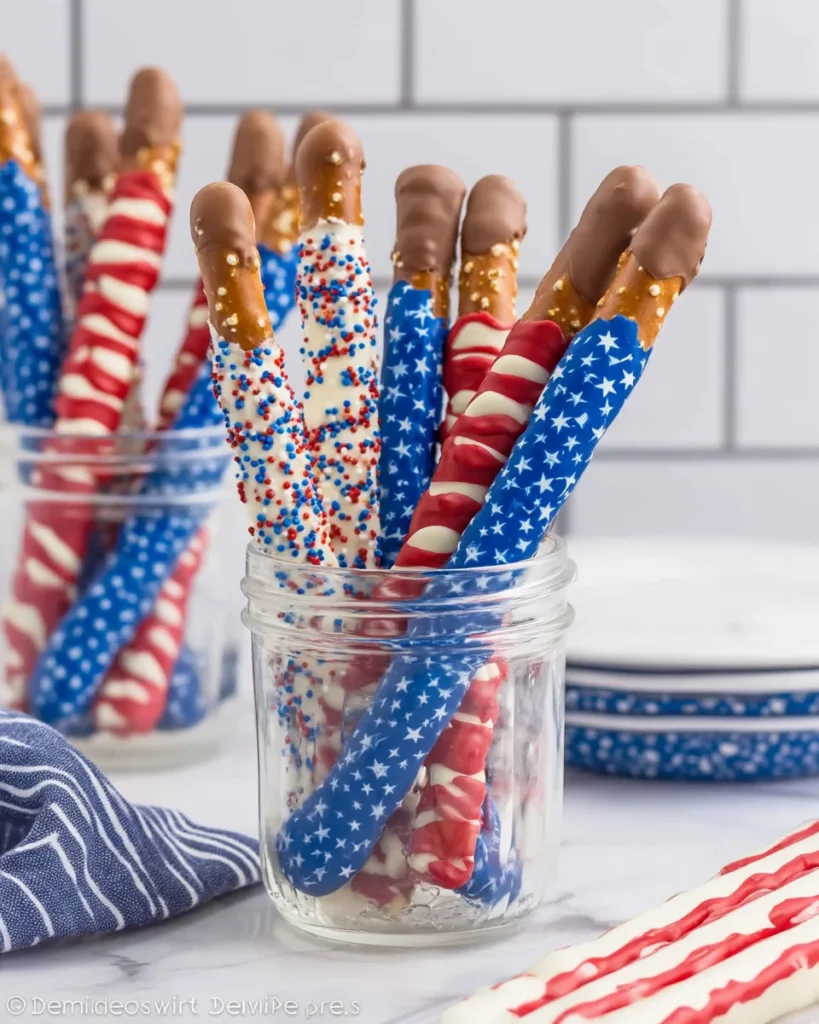 4th of July Chocolate Covered Pretzel Rods