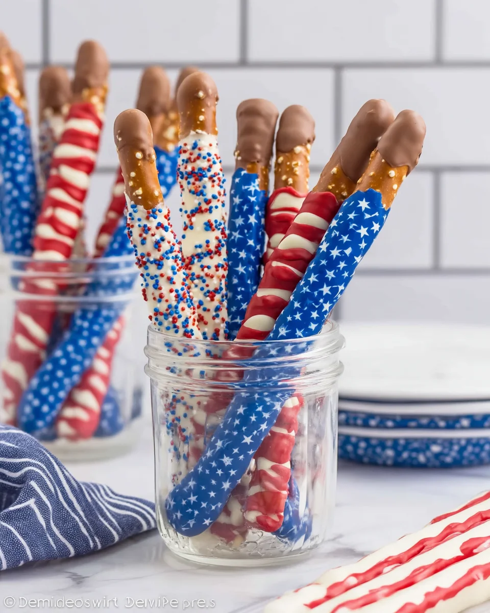 4th of July Chocolate Covered Pretzel Rods