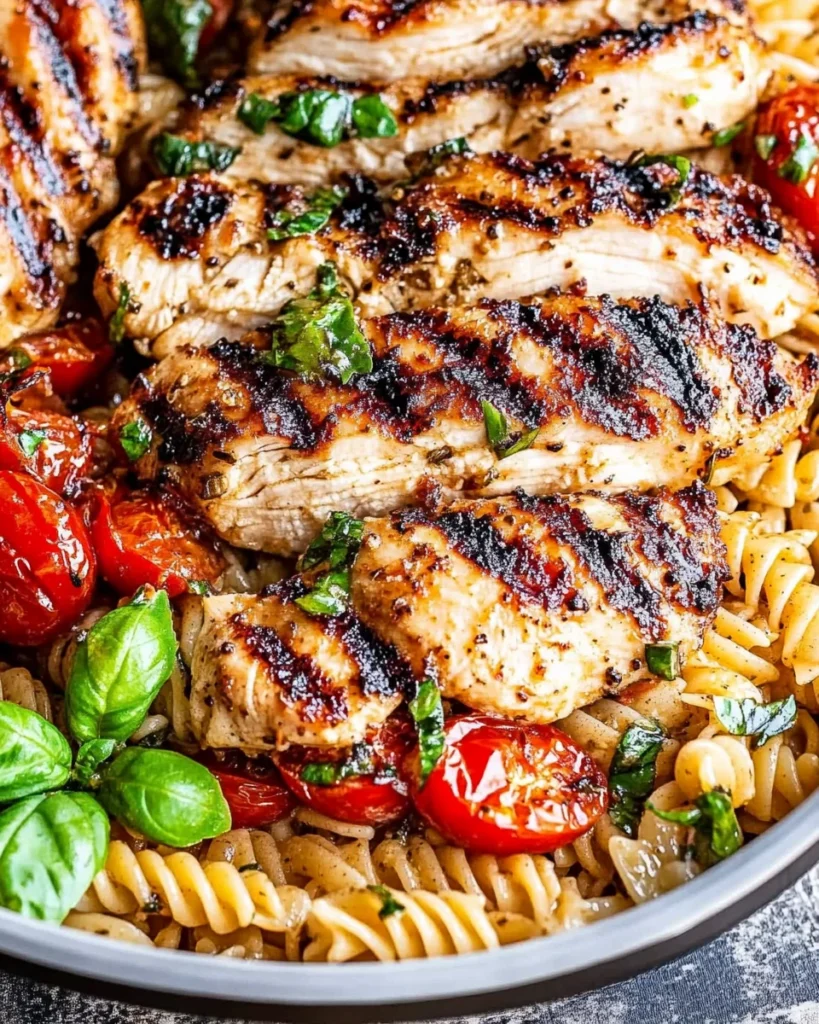 Tomato Basil Pasta with Balsamic Grilled Chicken