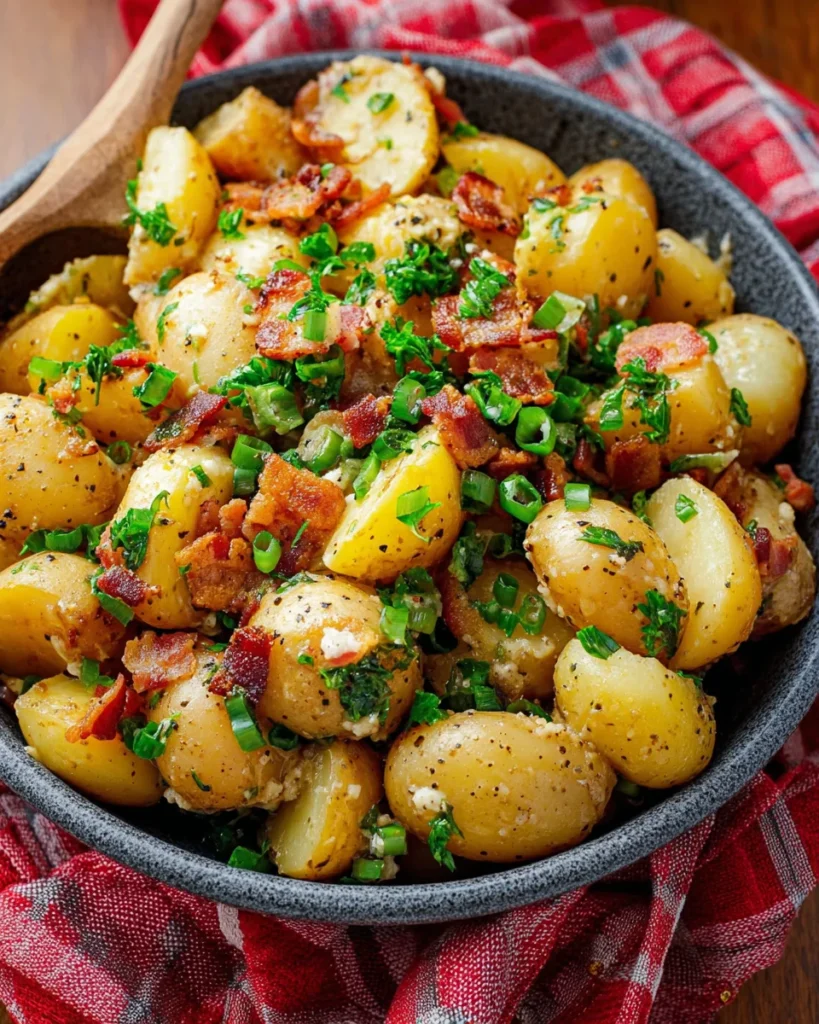 Warm German Potato Salad , with bacon, vinegar, and mustard!