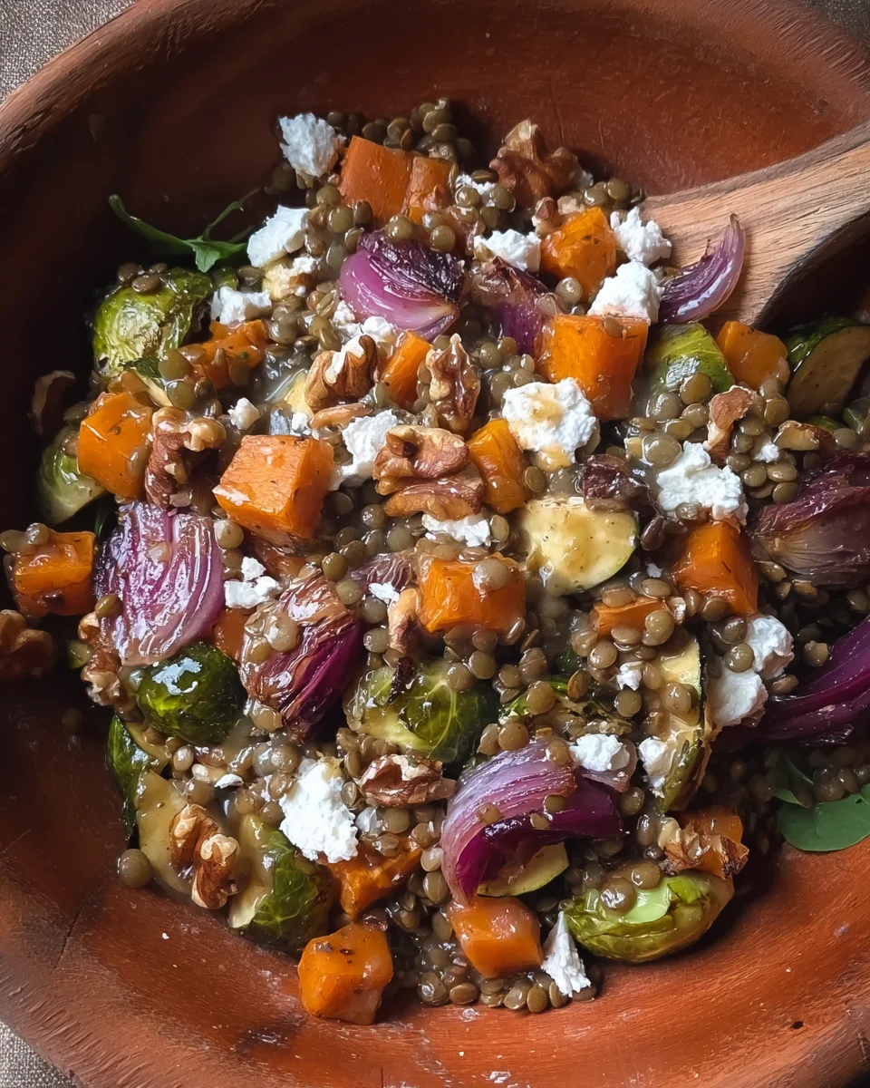 Roasted Veggie Lentil Salad with Maple-Mustard Dressing