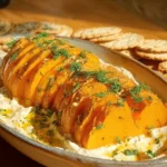 Baked butternut squash on feta dip