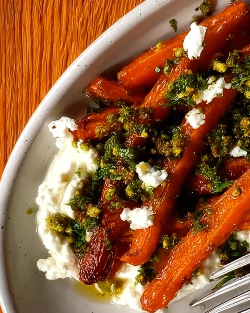 CRISPY CARROT FRIES WITH WHIPPED HONEY-RICOTTA & PISTACHIO GREMOLATA