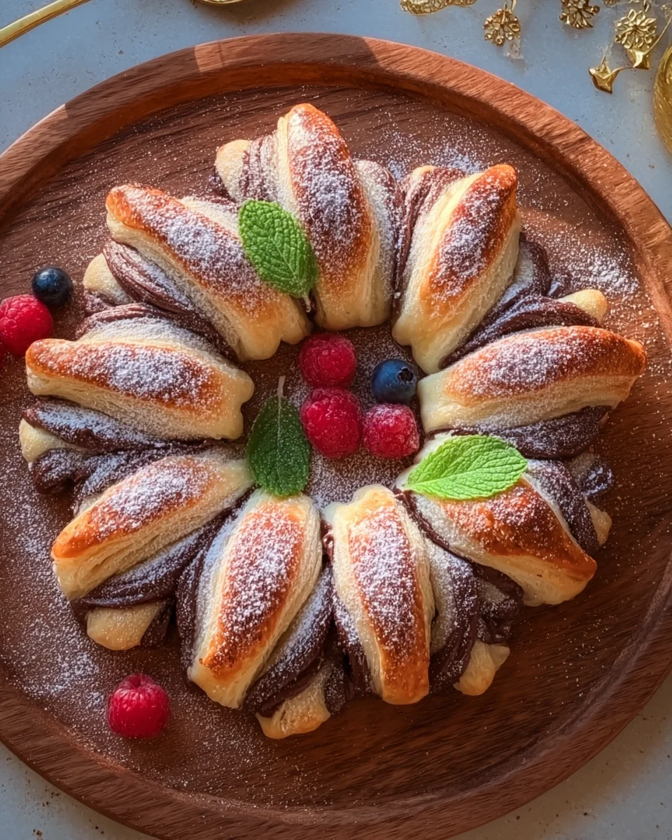 Puff Pastry Crown Filled with Chocolate for Christmas