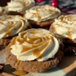Soft Gingerbread Cookies topped with Vanilla Bean Buttercream Frosting and Salted Caramel