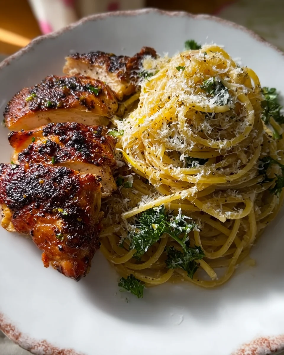 Cacio e Pepe–Inspired Pasta with Lemon Paprika Chicken