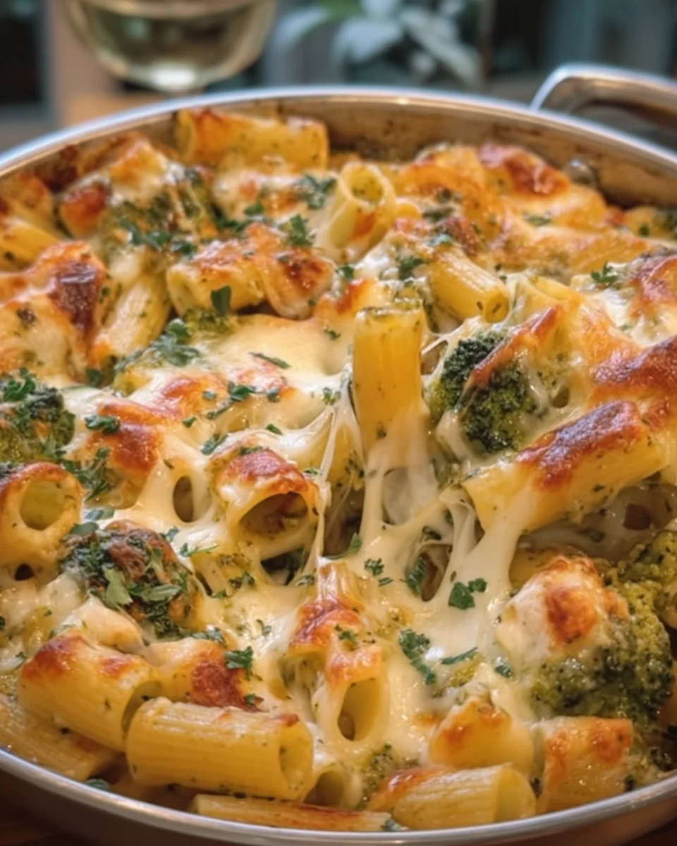 Creamy Pesto Chicken and Broccoli Pasta Bake
