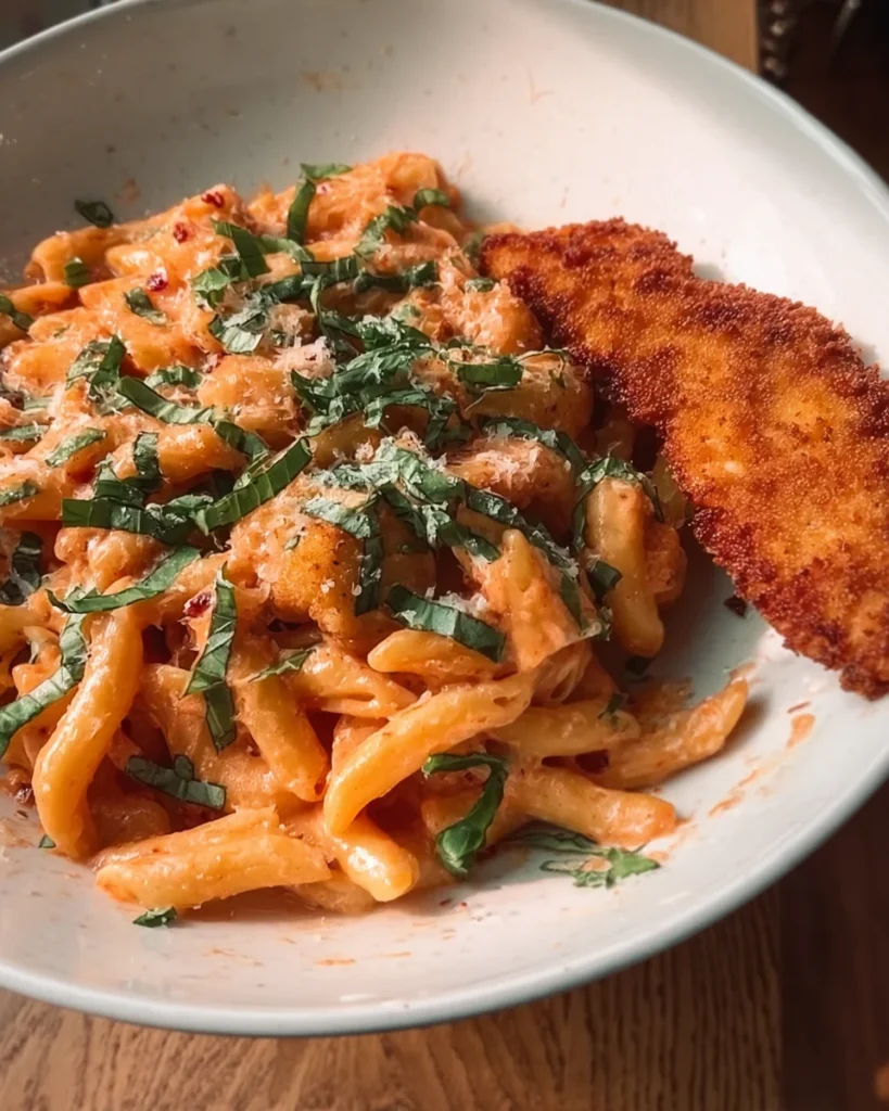 Creamy Rose Pasta & Crispy Chicken Delight