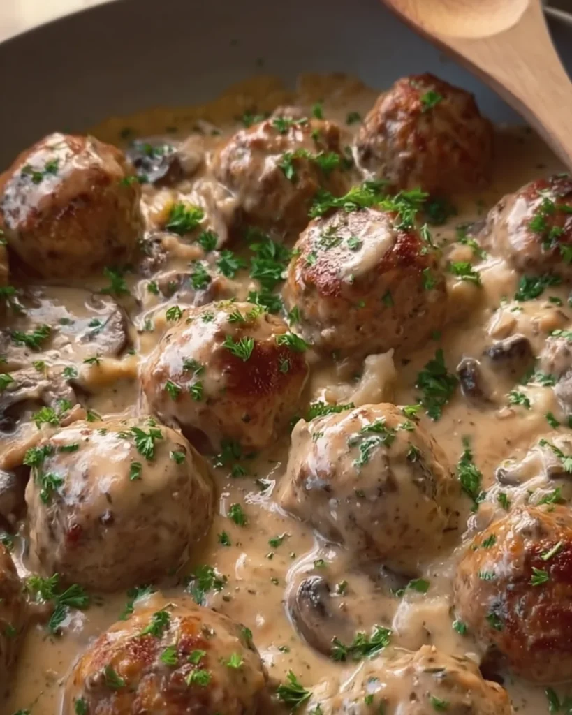 Creamy Turkey Meatballs with Mushroom Sauce