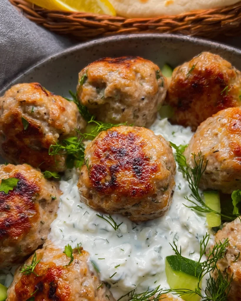 GREEK TURKEY MEATBALLS with HOMEMADE TZATZIKI