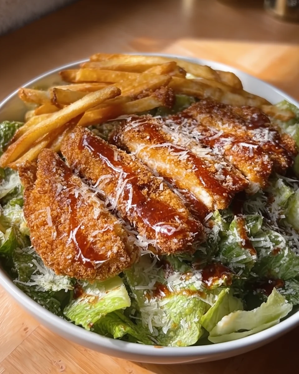 Hot Honey Crispy Chicken Caesar Salad & Fries