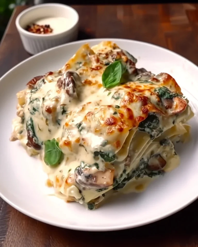 WHITE LASAGNA WITH GARLICKY GREENS & MUSHROOMS