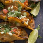 CRISPY CHICKEN CARNITAS TACOS with AVOCADO CILANTRO LIME SAUCE