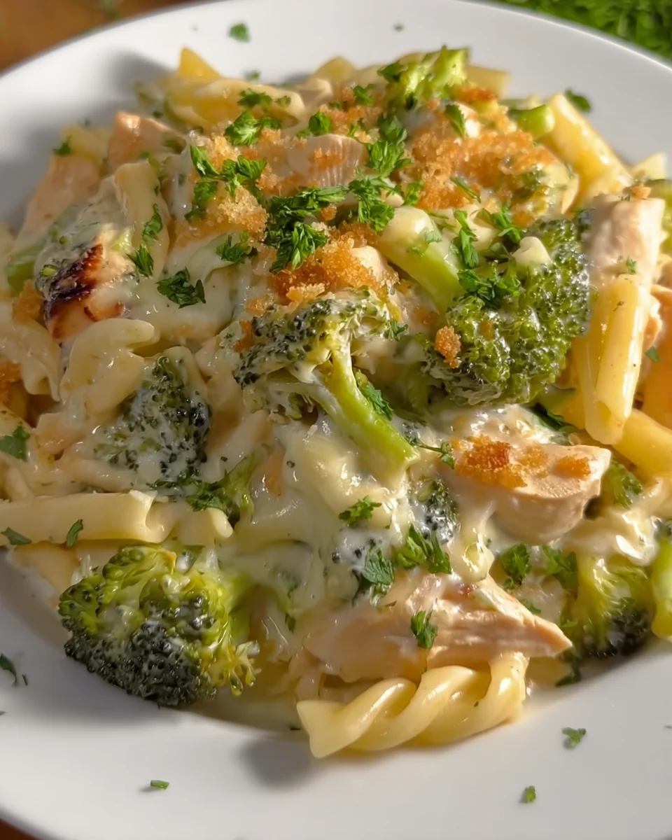 Cheesy Chicken Alfredo Broccoli Bake