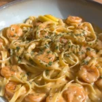 Creamy garlic butter prawn pasta