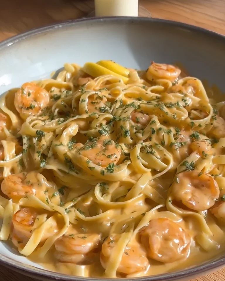 Creamy garlic butter prawn pasta