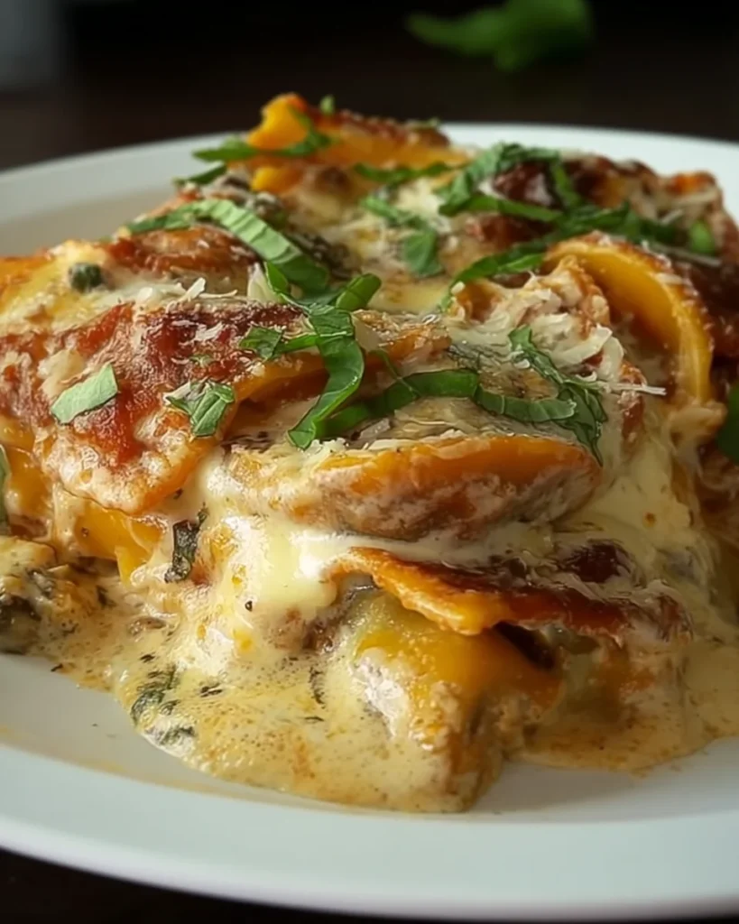 One Pan Creamy Baked Ravioli