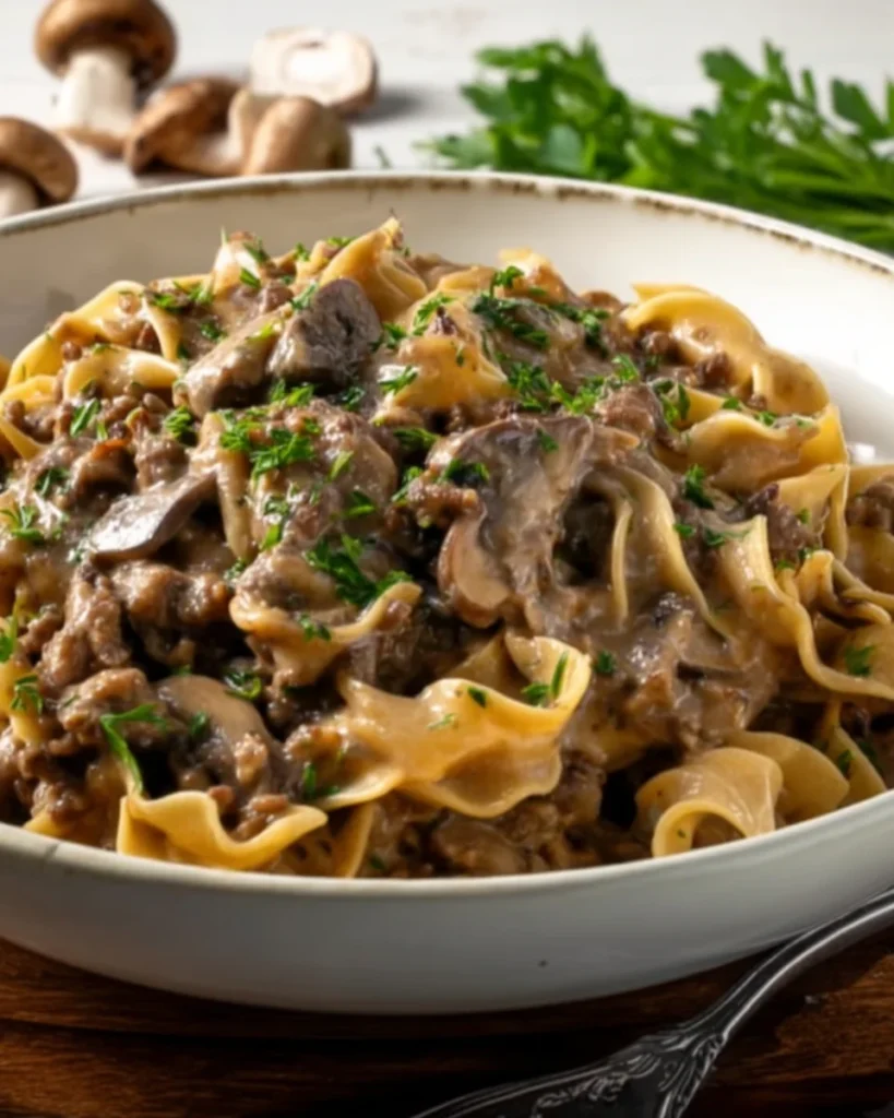 One Pan Ground Beef Stroganoff