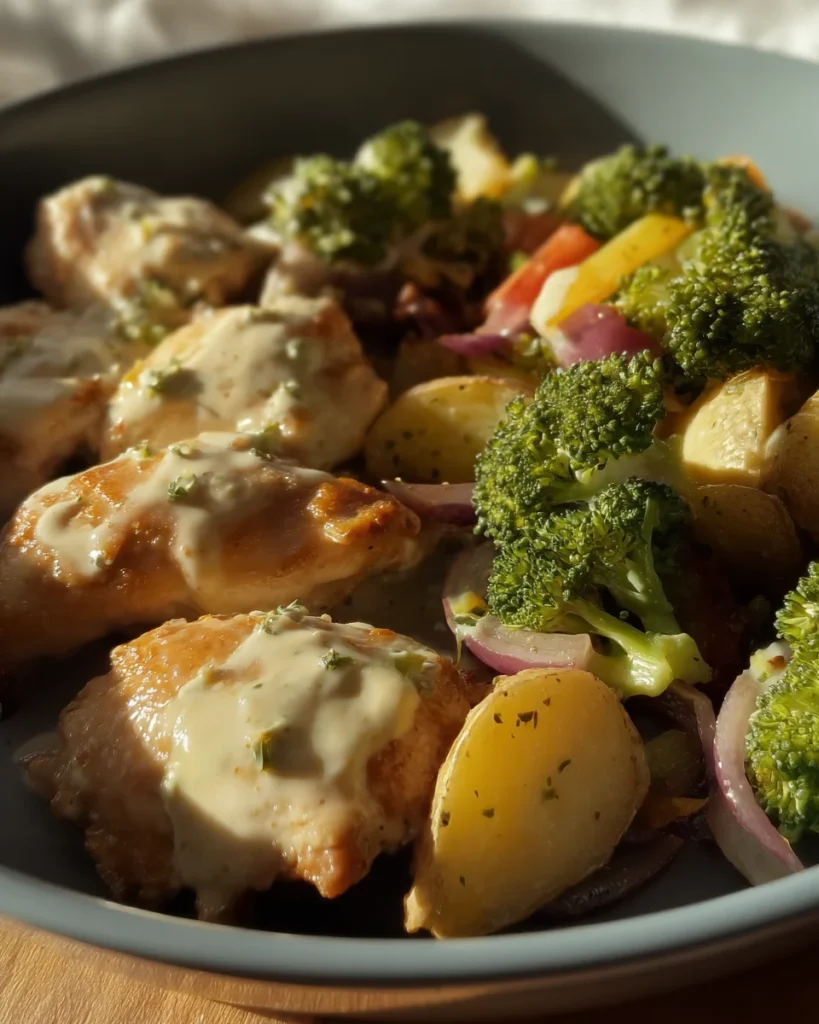 SHEET PAN HONEY MUSTARD CHICKEN THIGHS AND VEGGIES