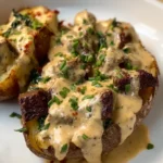 Steak Stuffed Potatoes with Parmesan Cream Sauce