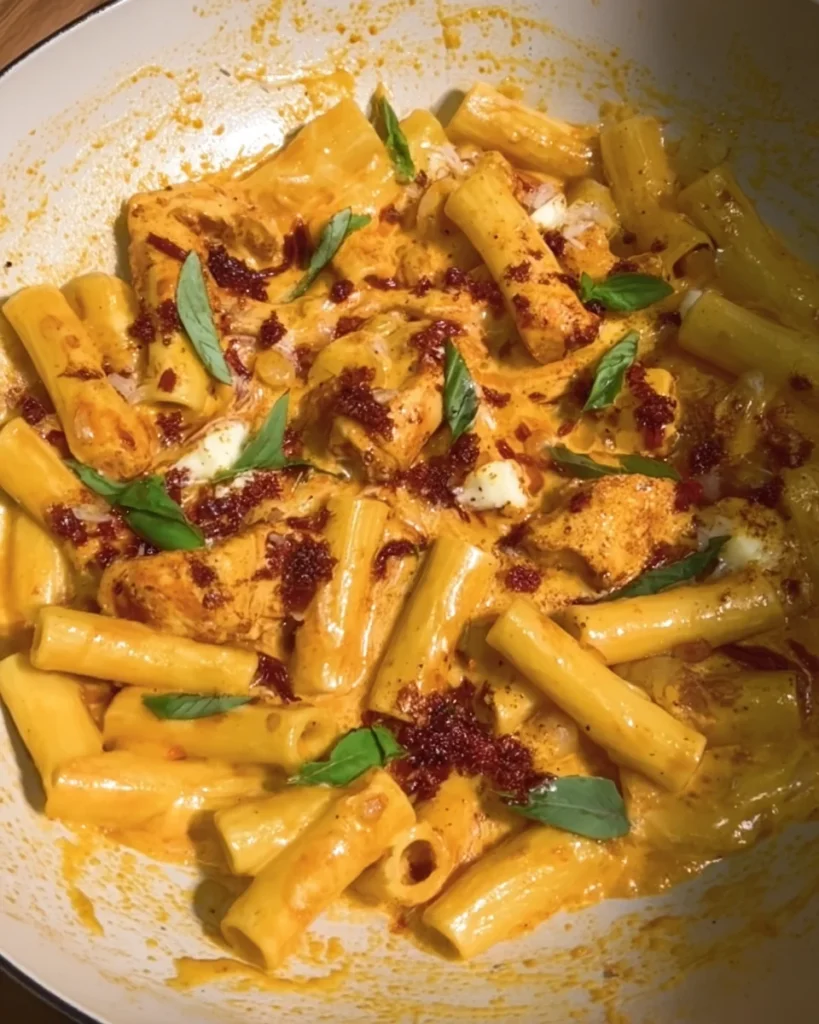 spicy chicken and mozzarella pasta
