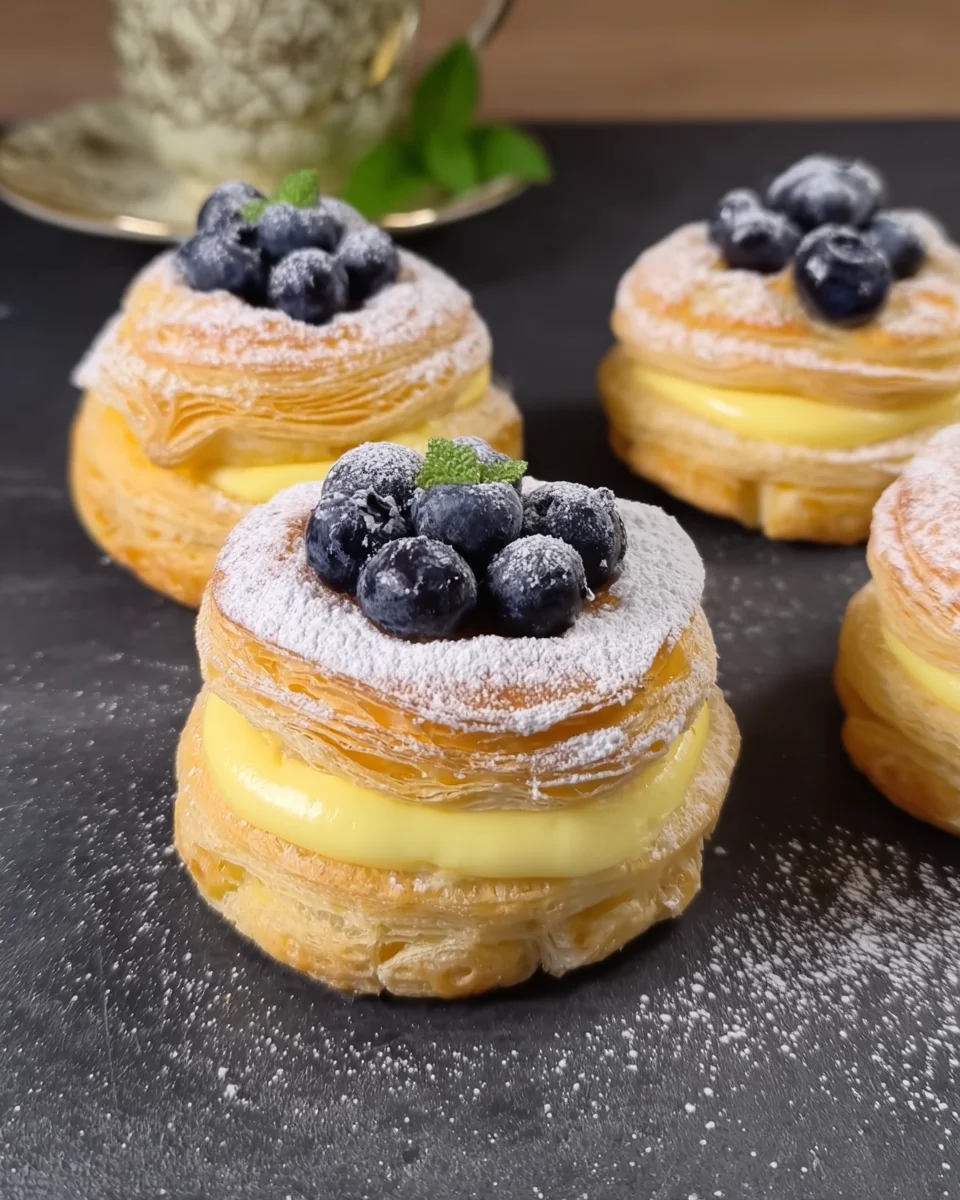 Blueberry Pastry Rings with Vanilla Cream Filling
