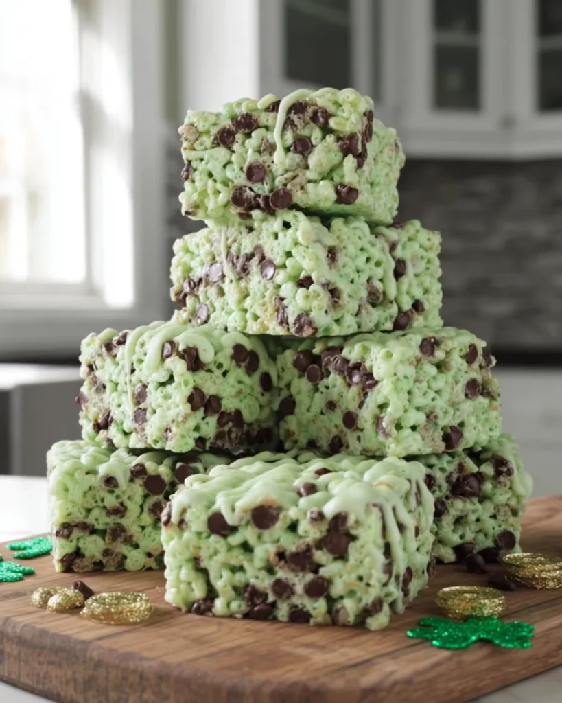 St. Patrick’s Day Mint Chocolate Chip Rice Krispie Treats