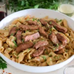 Creamy Garlic Steak Pasta