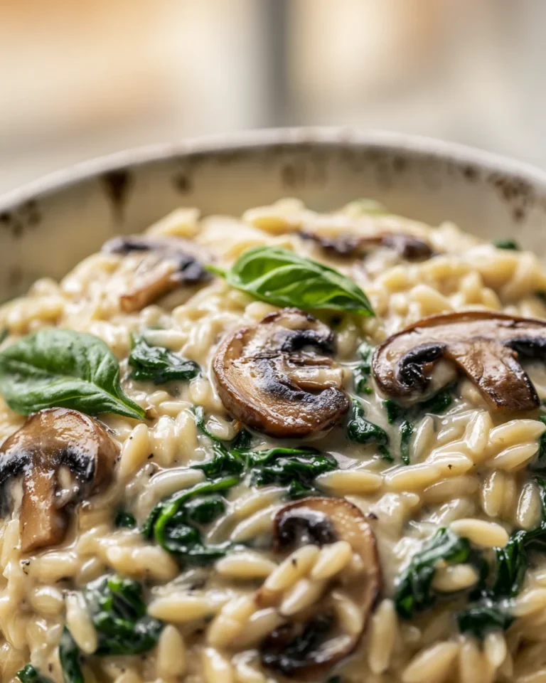 Creamy Orzo with Mushrooms and Spinach