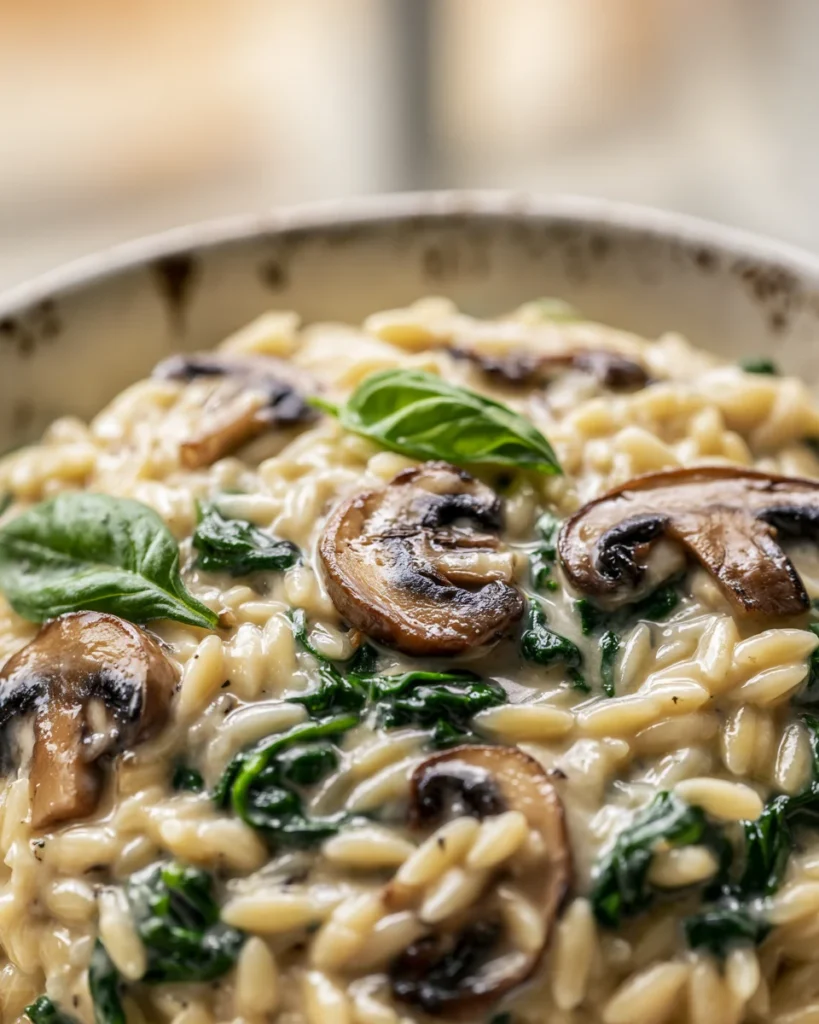 Creamy Orzo with Mushrooms and Spinach