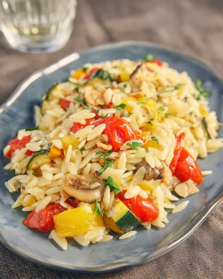 Lemon Garlic Orzo with Roasted Vegetables