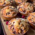 Raspberry and Chocolate Chip Muffins with Crumble Topping